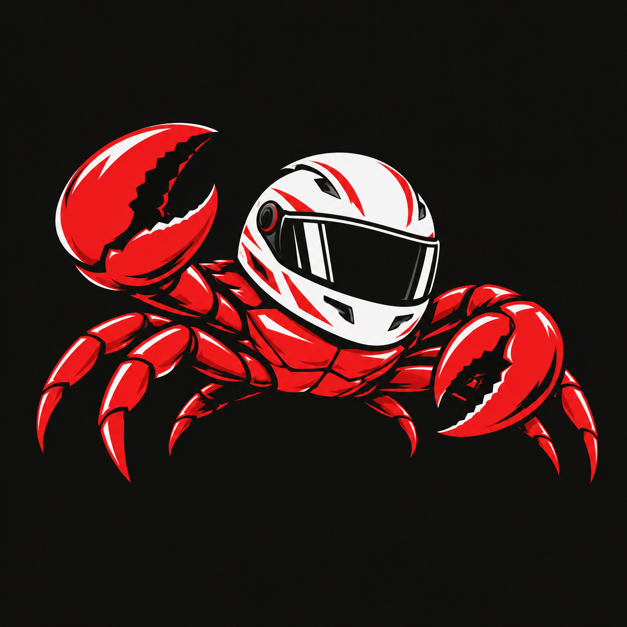 FedoRacing red crab mascot in a racing helmet